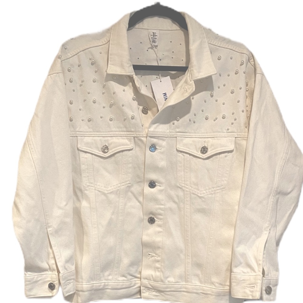 H&M Pearl Studded Oversized Jean Jacket